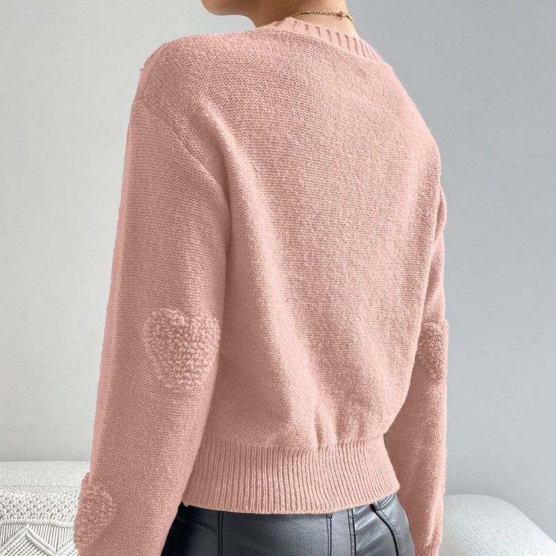 Suéter Feminino em Tricot com Detalhes de Corações