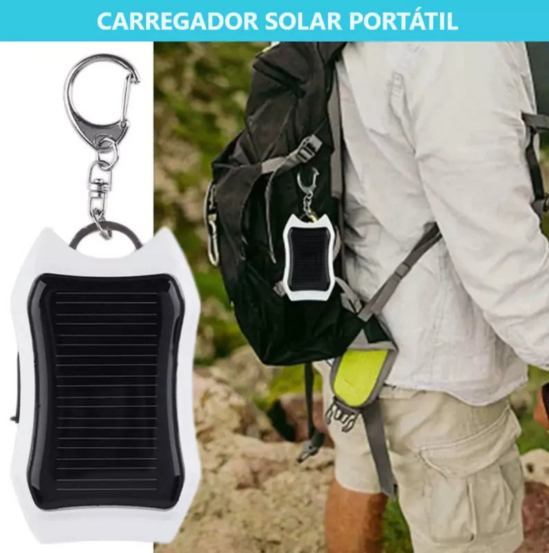 Carregador Solar Portátill + Cabo USB Tipo C e Chaveiro de Brinde