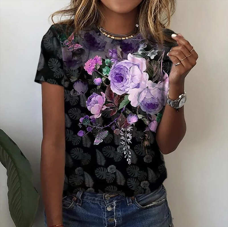 Blusa Feminina Manga Curta Floral Mia