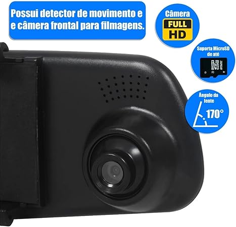 Kit Retrovisor Automotivo com Tela 4 Polegadas e Camera de Ré Colorida com Linhas Distância