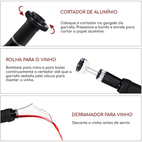 Kit Abridor de Vinho Elétrico + Acessórios de BRINDE!