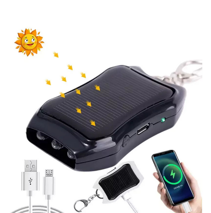 Carregador Solar Portátill + Cabo USB Tipo C e Chaveiro de Brinde