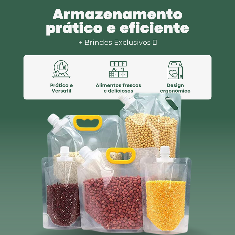 Sacos Potes Premium Armazenador de Alimentos Reutilizáveis - Compre 5 Leve 10 + Brindes Exclusivos 🎁