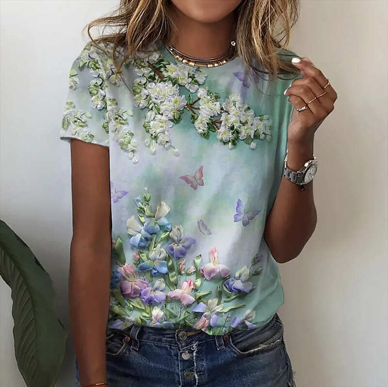 Blusa Feminina Manga Curta Floral Mia