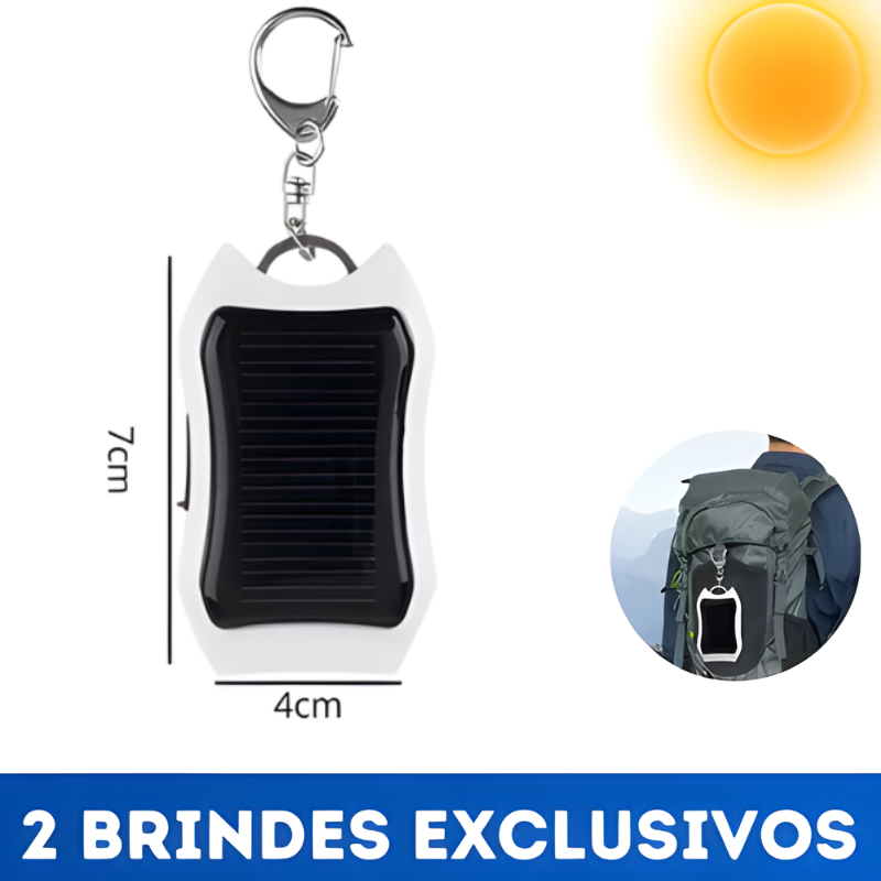 Carregador Solar Portátill + Cabo USB Tipo C e Chaveiro de Brinde