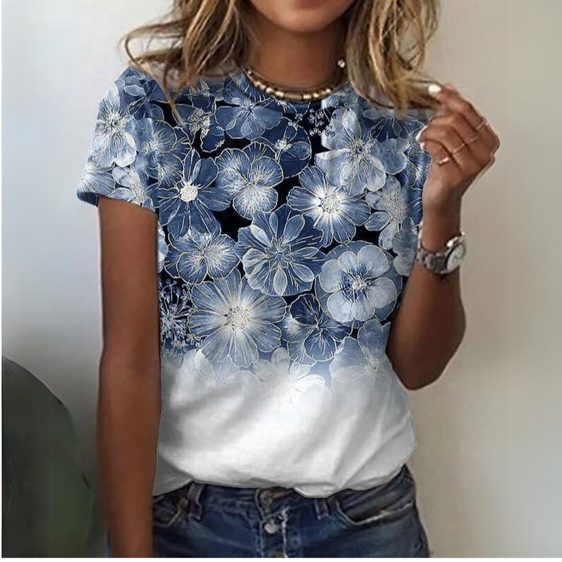 Blusa Feminina Manga Curta Floral Mia