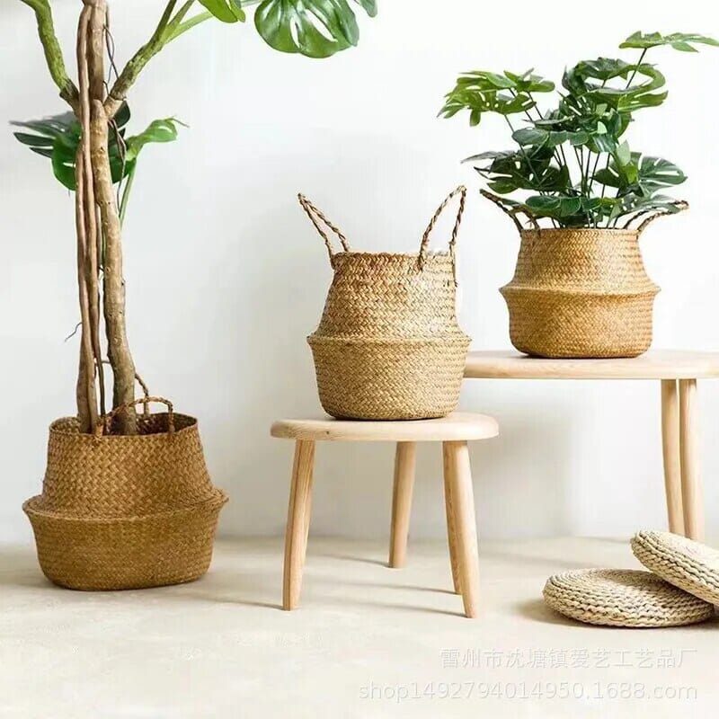 Cesta de Palha (vime/rattan/seagrass) para Organização, Roupas ou Plantas (vaso)