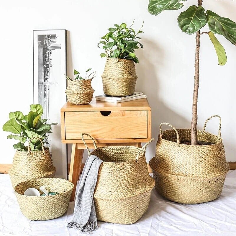 Cesta de Palha (vime/rattan/seagrass) para Organização, Roupas ou Plantas (vaso)