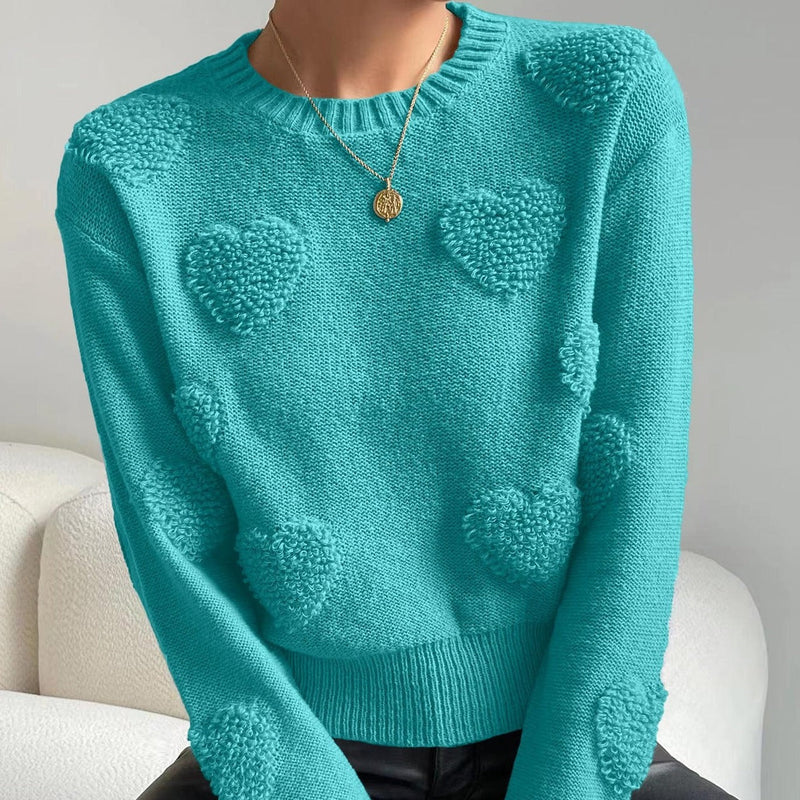 Suéter Feminino em Tricot com Detalhes de Corações