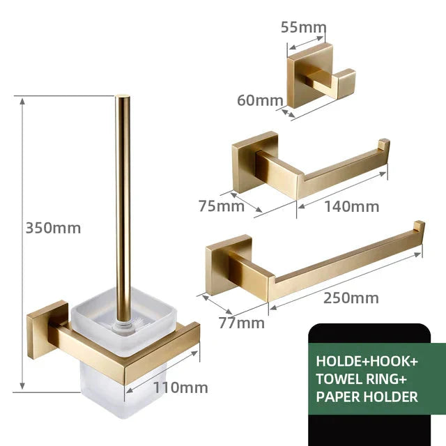 Kit Acessórios Para Banheiro Aço Inoxidável Dourado Premium