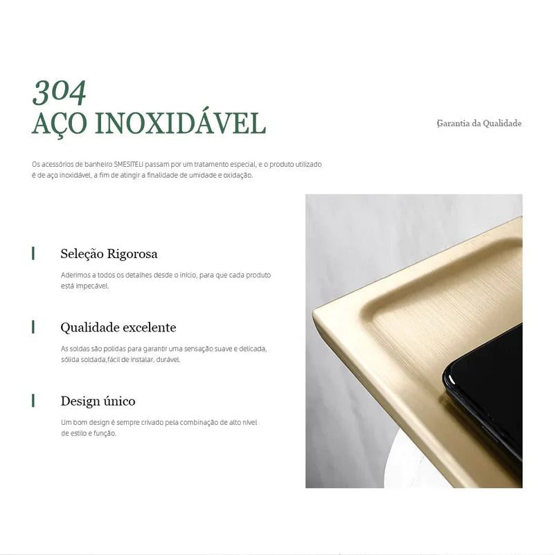 Kit Acessórios Para Banheiro Aço Inoxidável Dourado Premium