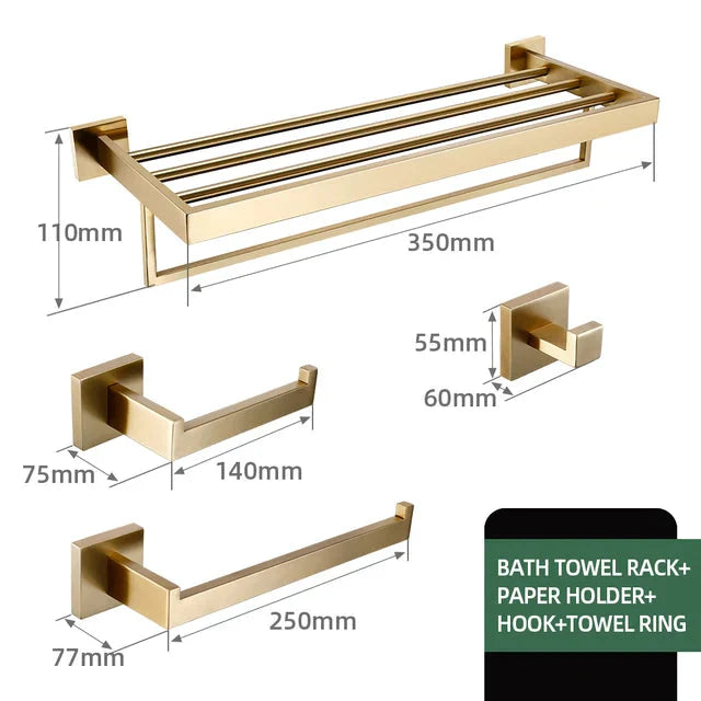 Kit Acessórios Para Banheiro Aço Inoxidável Dourado Premium